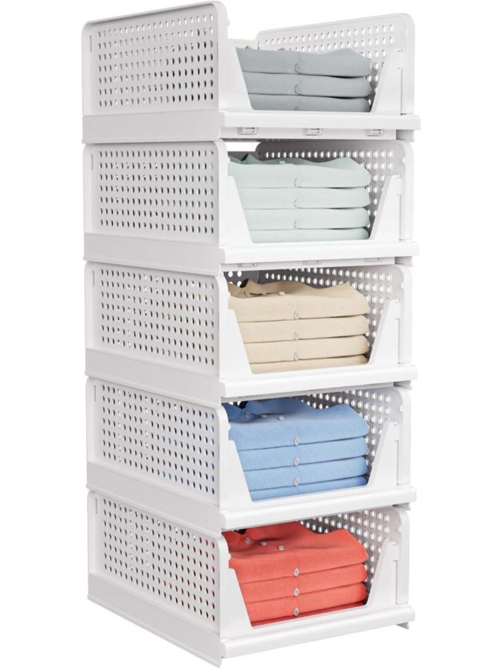 5 Pack Stackable Storage Baskets - Versatile Closet Organizers & Storage Bins